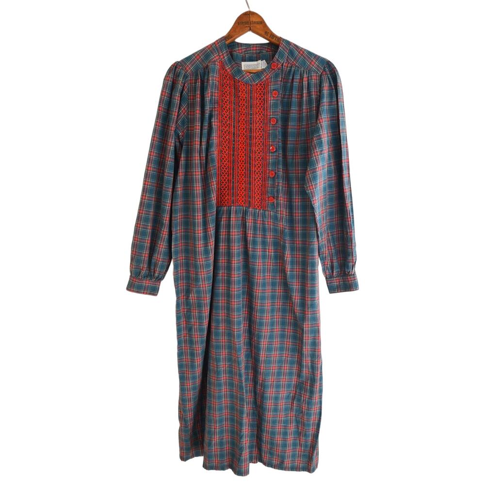 Lands End Plaid Smocked Cotton Shift Size Small